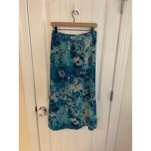 Vintage Gianni Blue Watercolor Floral Midi Skirt‎ Size 8 Petite